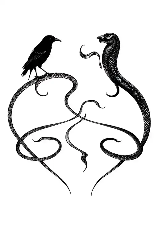  Snake and Crow God and Satan. Balance Universe. Family Nature Power of Mind Self-Love tattoo design idea