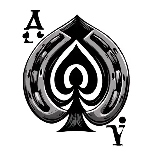 a sleek, upside-down horseshoe with a 'Q' centered inside a spade symbol tattoo design idea