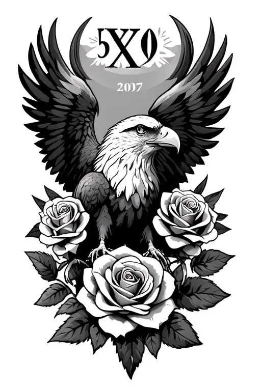 5/30/2007 en Roman numerals with roses an eagle good quality tattoo design idea