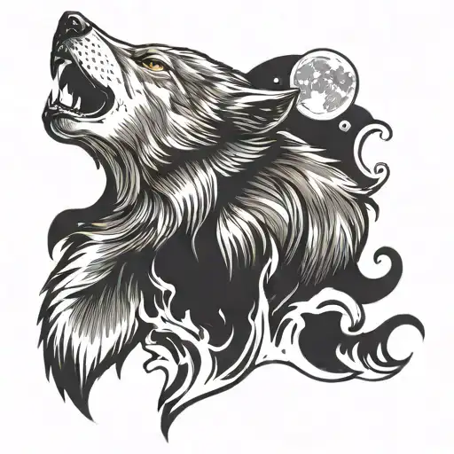 wolf howling at the moon tattoo design idea