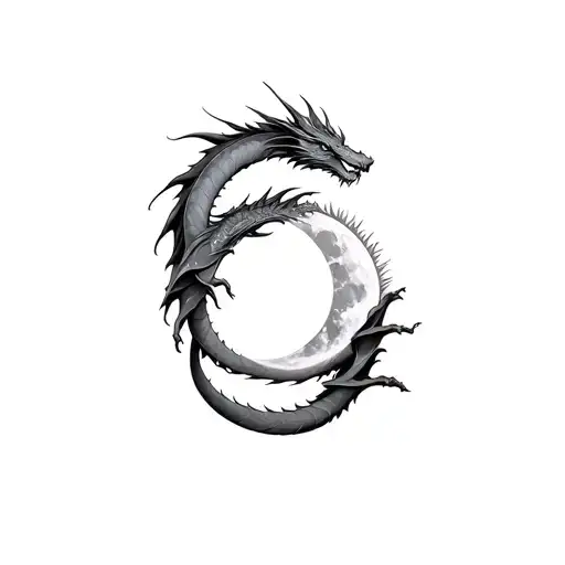 Dragons intertwined with the sun and the moon tattoo design idea