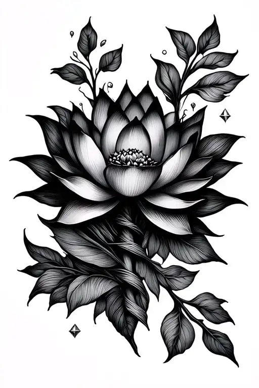spine tattoo, simple lines, vines and lotus flower with small diamond stars, minimalistic but long  tattoo design idea