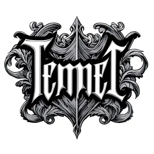 Temet nosce lettering with heraldic decoration tattoo design idea