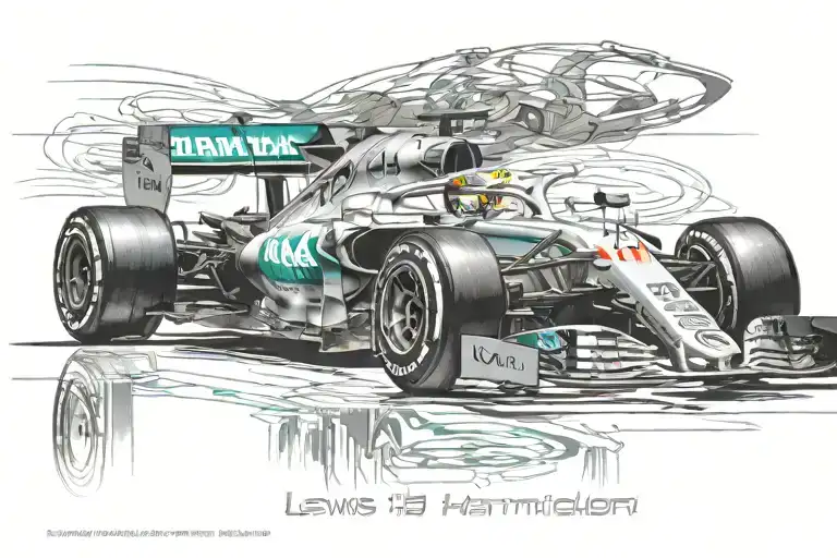 Lewis Hamilton w11 2020 Mercedes f1 car horizontal side view tattoo design idea