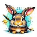 a rabbit as a main focus with magical elements like a wand, sparkles, or floating orbs tattoo design idea