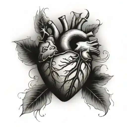 anatomically correct heart with 5 stents tattoo design idea