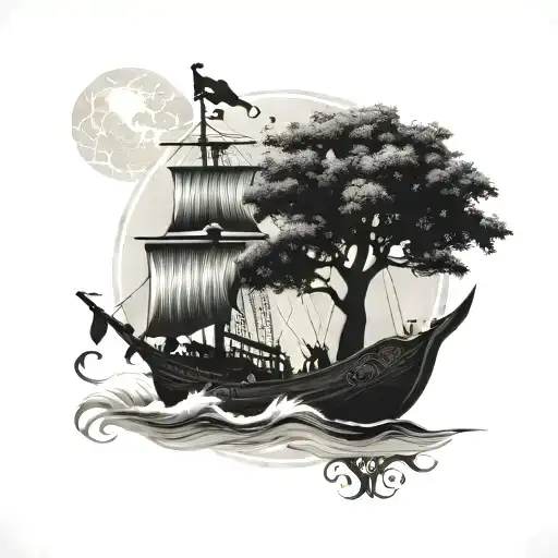 tree of life viking ship tattoo design idea