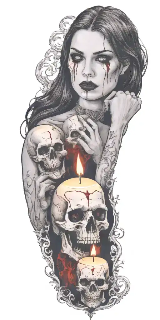 multiple vampire blood women candle burning tattoo design idea