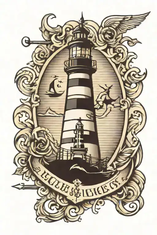 lighthouse with anchor tattoo design idea