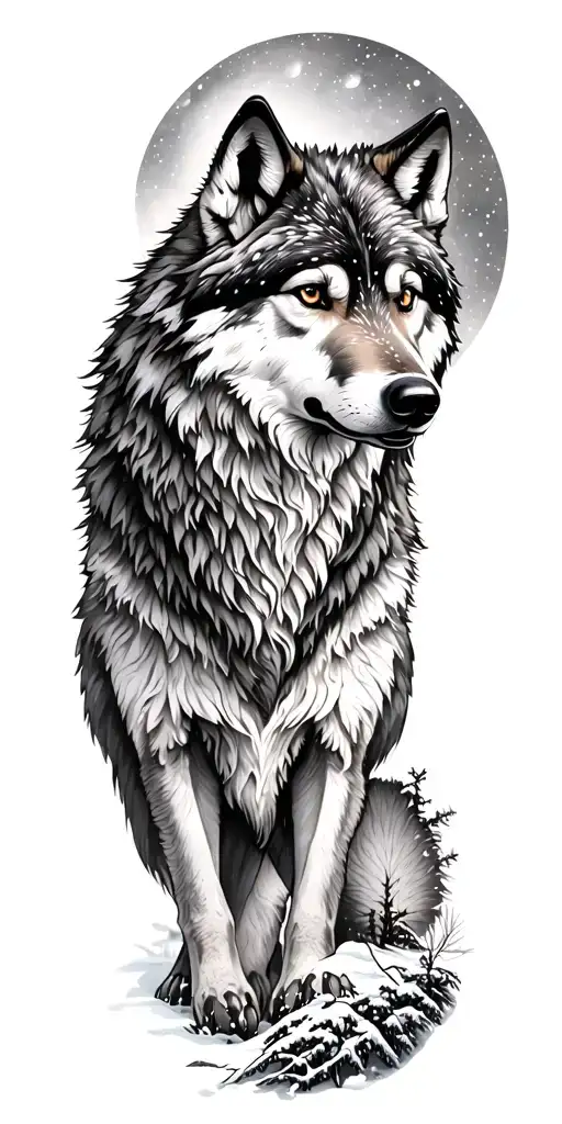 Wolf, Nature, Wildlife, Trees, Snow, Loyalty, Passion tattoo design idea