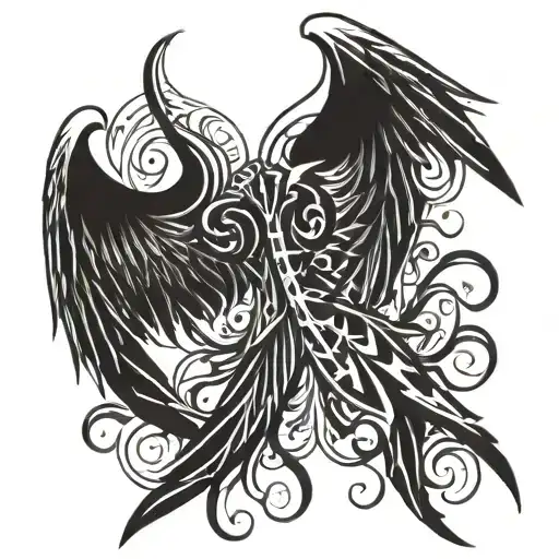 angel wings , number 13 and 11 and tribal design   tattoo design idea