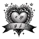 "Initials e jp m j g k" heart with star tattoo design idea