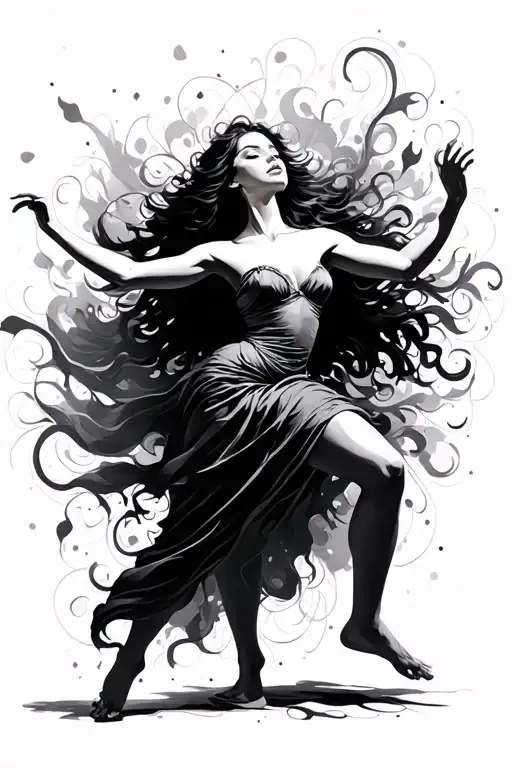 dancing figure surrounded tattoo design idea