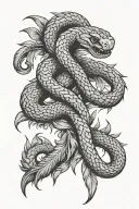 double headed snake and feathers hanging tattoo design idea