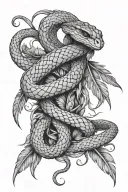 double headed snake and feathers hanging tattoo design idea