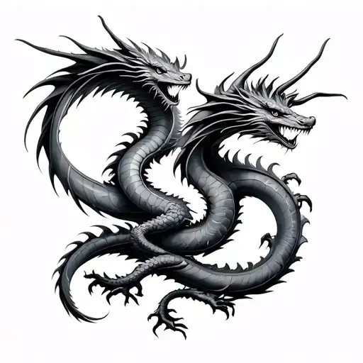 slivic Two Dragons Intertwined fly In different directions  tattoo design idea