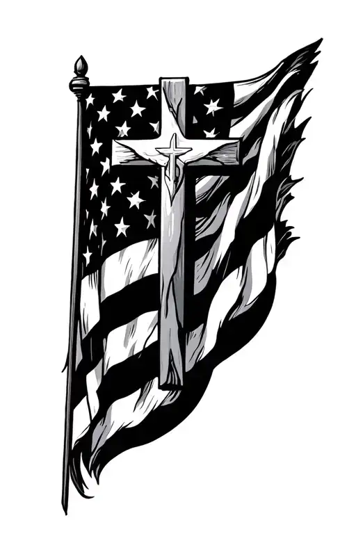 american flag christian cross tattoo design idea