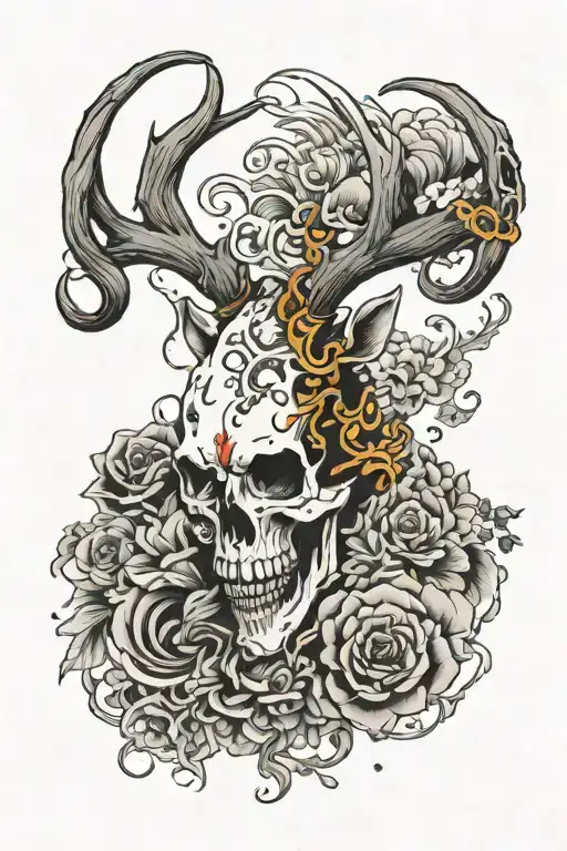 yin and yang deer skull tattoo design idea