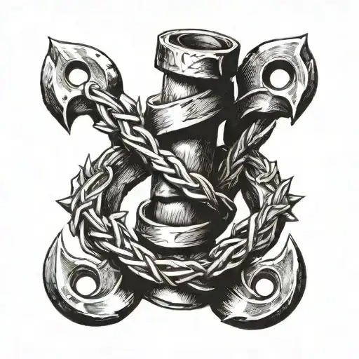 3 railroad spikes Barbed wire wrapped tattoo design idea