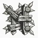 3 railroad spikes Barbed wire wrapped tattoo design idea