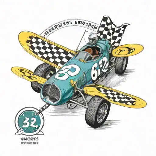 Indy 500 first winner margin wasp car number 32 wrapped in checkered flag tattoo design idea