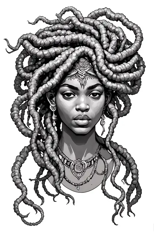 African Medusa with dreadlocks tattoo design idea