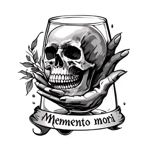 hour glass overflowing witj a skull hand with memento mori text placed on calf tattoo design idea