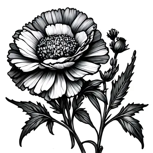 July and January flower 	One linework stem of carnation flowing into a larkspur, forming a continuous vertical or horizo tattoo design idea