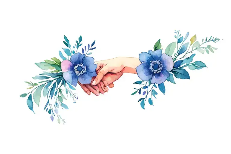 holding hands and flower intertwined tattoo design idea