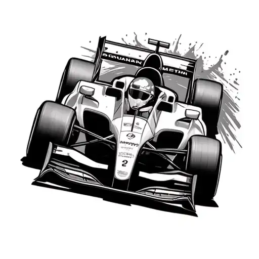 Tattoo of Formula 1 car driving up eau rogue, lewis hamilton celebrating victory with hands crossed, a rx7 rallycross ca tattoo design idea