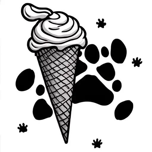 ice cream cone and paw print tattoo design idea