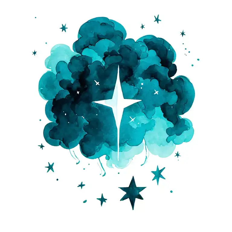 sagittarius stars with clouds surrounding them teal in colour tattoo design idea