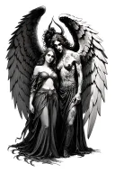 angel and demon together with large wings made tattoo design idea