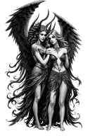 angel and demon together with large wings made tattoo design idea