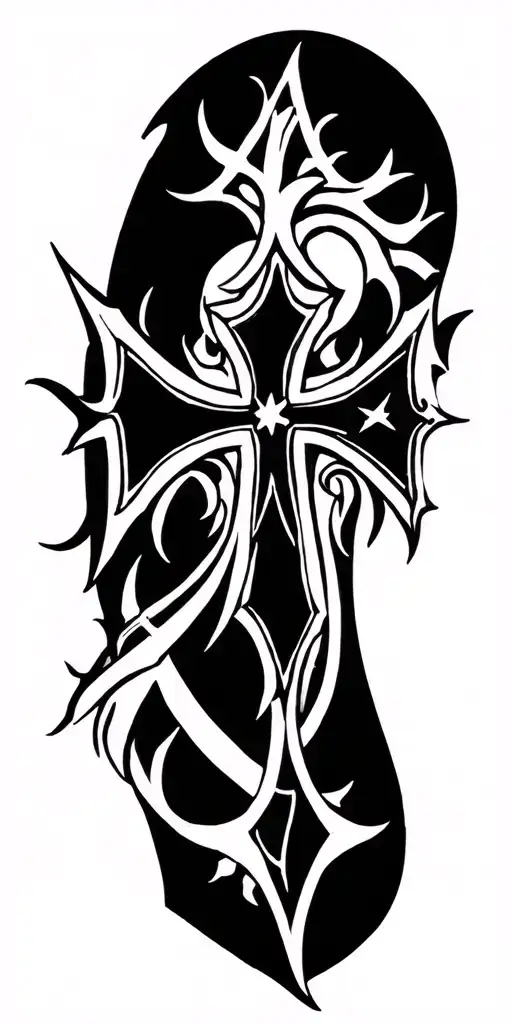 tribal iron cross and armor tattoo design idea