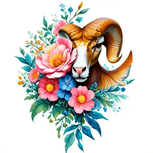 aries zodiac sign and pisces zodiac and taurus zodiac sign, flowers tattoo design idea