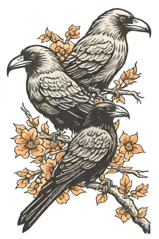 Two crows tattoo design idea