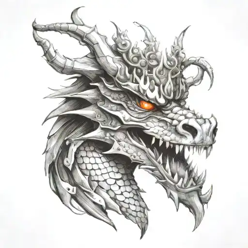 medieval dragon wearing a crown of fire tattoo design idea