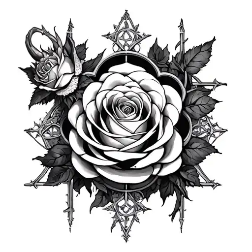 gothic cathedral window roses dragon stars tattoo design idea