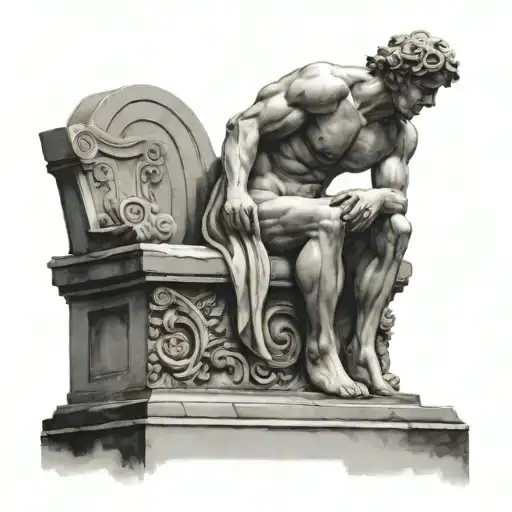 a Greek monument in front of a statue comprising a fountain and a rose tattoo design idea