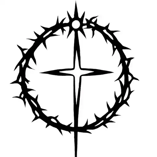 cross with crown of thorns hanging tattoo design idea