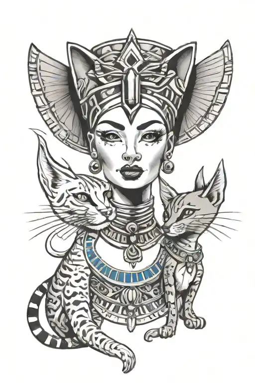 Nefertiti and Bastet go tattoo design idea
