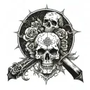 forearm tattoo using blackwork bold lines no shading style, the subject is memento mori, death and rebirth tattoo design idea