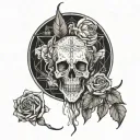 forearm tattoo using blackwork bold lines no shading style, the subject is memento mori, death and rebirth tattoo design idea