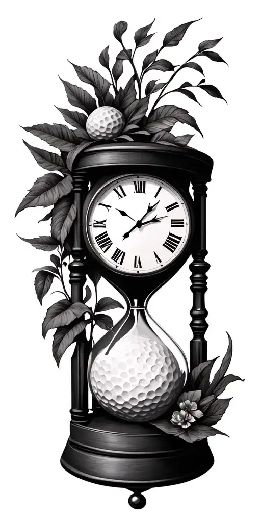Tribal, golf course, nature, hour glass, clock, family shadow figures tattoo design idea