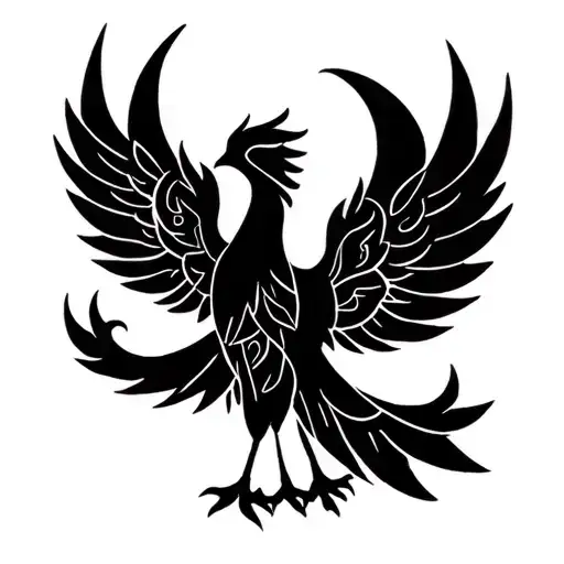 blank line simple outline Phoenix bird tattoo design idea