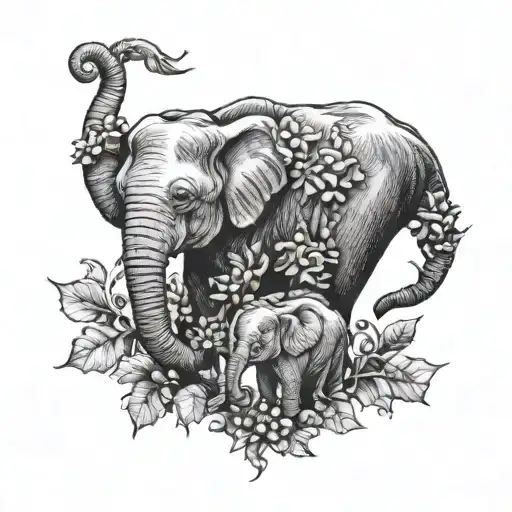 holly berry plants, mom and baby elephant tattoo design idea
