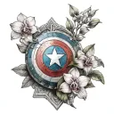 captain America shield with orchids around it tattoo design idea