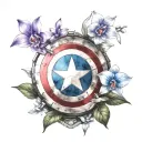 captain America shield with orchids around it tattoo design idea