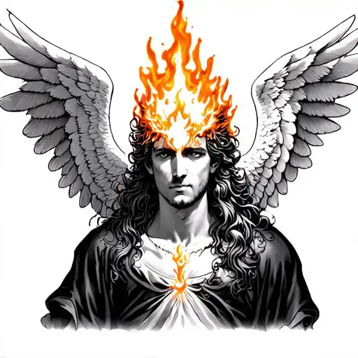 angel with burn his head tattoo design idea
